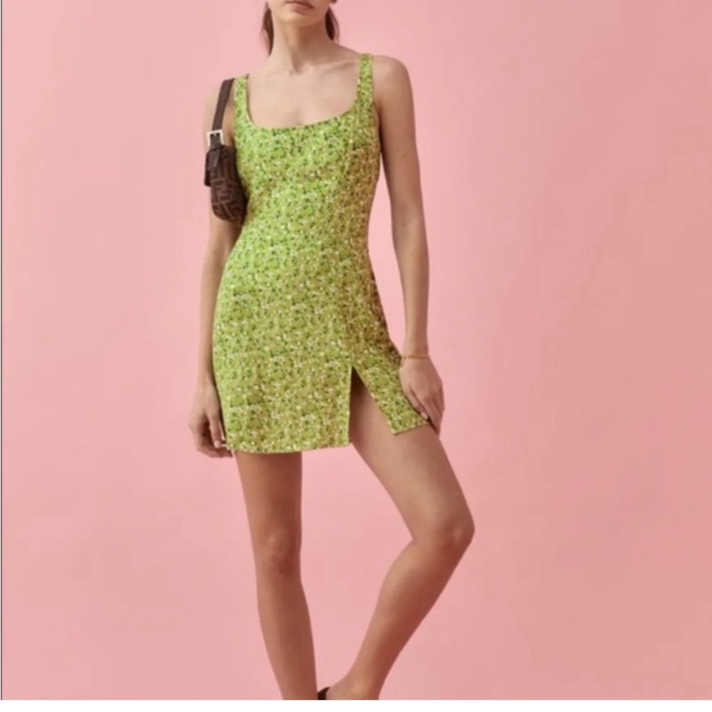 Reformation Noha mini dress Samantha green floral print